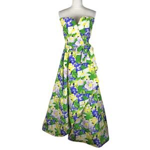 Vintage Arnold Scaasi Boutique Floral Maxi Gown Strapless Union Made Size 10 NEW